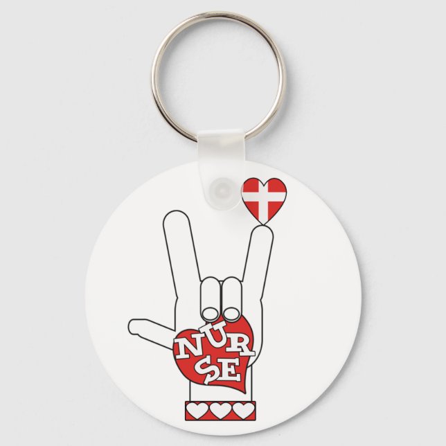 ASL I Love YOU Sign Language - HAND HEART NURSE Keychain (Front)