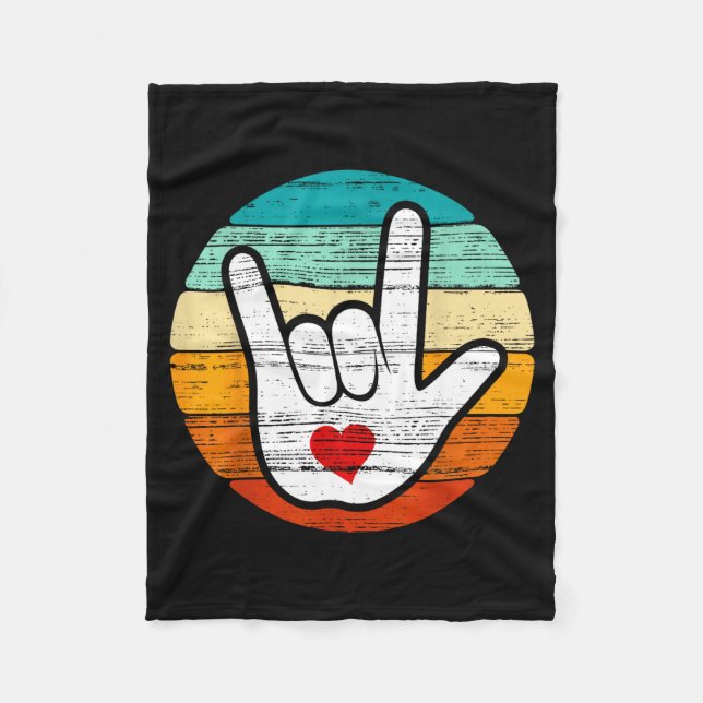 Asl I Love You, Sign Language Heart Love Valentine Fleece Blanket (Front)