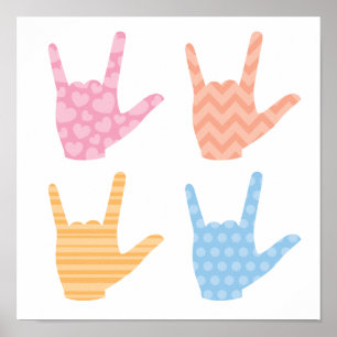 ASL I Love You Sign Language Poster Motif