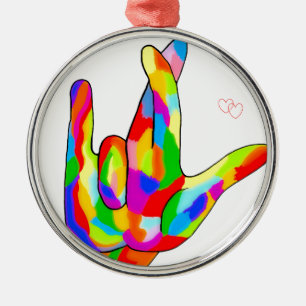ASL I Really Love You Bright Colours Metal Ornament