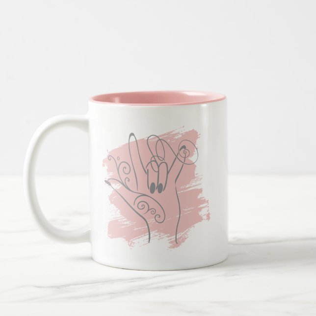 ASL Illustrated Mug - Pink Personalized (Left)