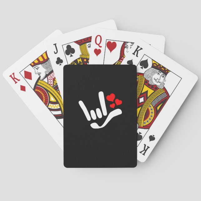 ASL ILY I Love You Sign With Red Hearts Playing Cards (Back)