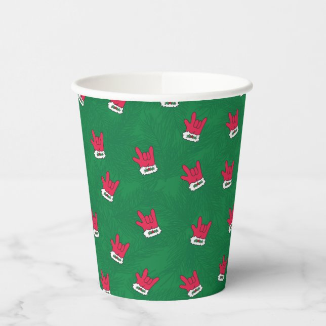 ASL ILY Santa Glove red paper cups (Left)