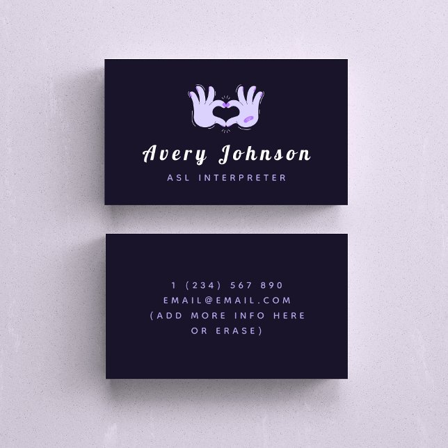ASL Interpreter Sign Language Cool Dark Purple Fun Business Card (Creator Uploaded)