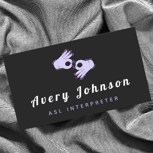 ASL Interpreter Sign Language Cool Purple Hands  Business Card