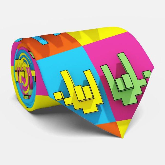 ASL Langue des signes Pixel Love Pop Cravate (Roulé)