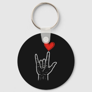 Asl Love Hand Sign Heart Valentines Day Mens Women Keychain