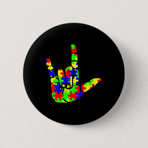 ASL Love Hand Sign Language Puzzle Autism Awarenes 2 Inch Round Button