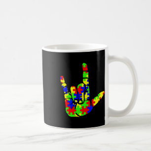 Asl Love Hand Sign Language Puzzle Autism Awarenes Coffee Mug