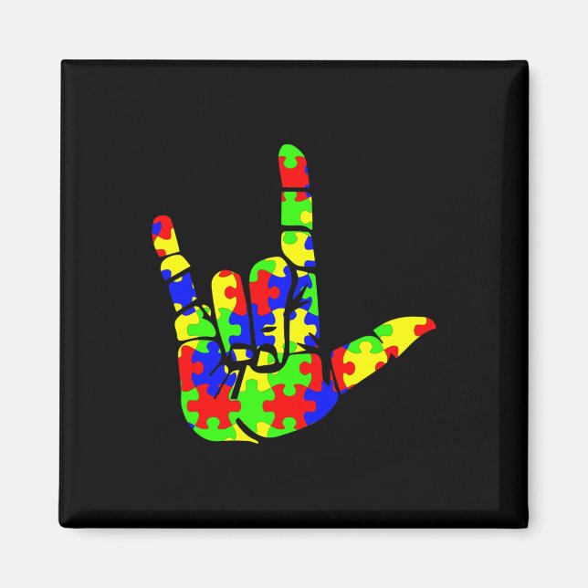 ASL Love Hand Sign Language Puzzle Autism Awarenes Magnet (Front)
