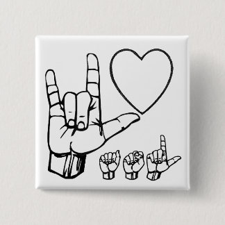 asl love, heart, asl 2 inch square button