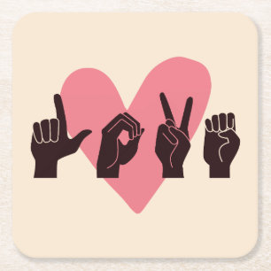 ASL Love IV - Valentine's Day Square Paper Coaster