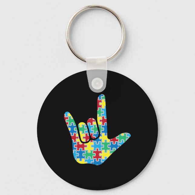 ASL Love Sign Autism Awareness  Keychain (Front)