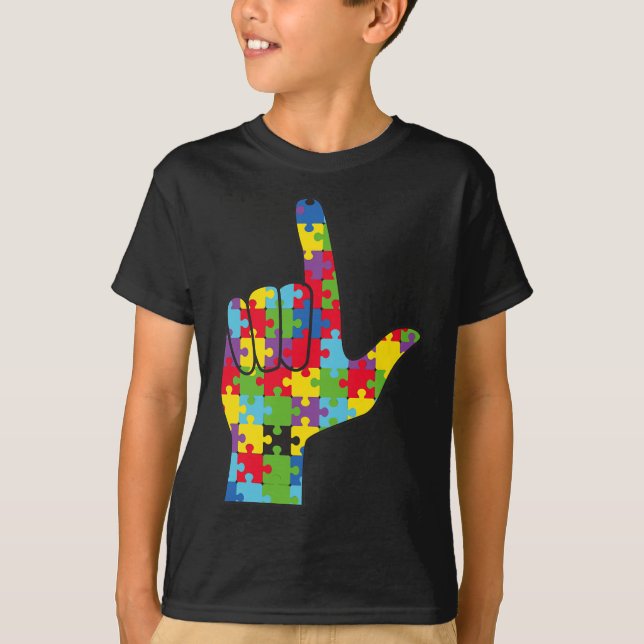 ASL Love Sign Autism Awareness Support  T-Shirt (Front)