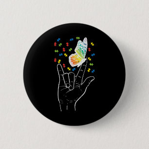 Asl Love Sign Butterfly Puzzle Autism Awareness Sp 2 Inch Round Button