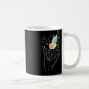 Asl Love Sign Butterfly Puzzle Autism Awareness Sp Coffee Mug