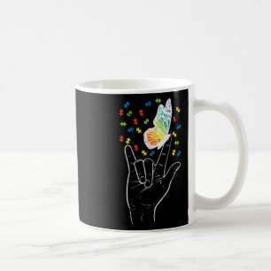 Asl Love Sign Butterfly Puzzle Autism Awareness Sp Coffee Mug