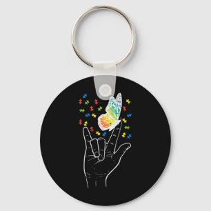 Asl Love Sign Butterfly Puzzle Autism Awareness Sp Keychain