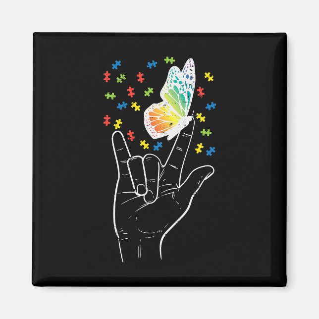 Asl Love Sign Butterfly Puzzle Autism Awareness Sp Magnet (Front)