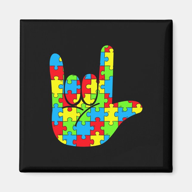 ASL Love Sign Language Autism Awareness  Magnet (Front)
