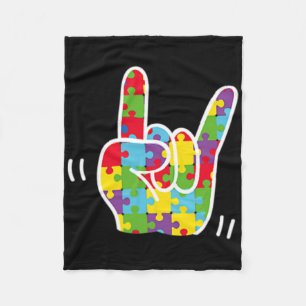 Asl Love Sign Language Autism Awareness Month Asl Fleece Blanket