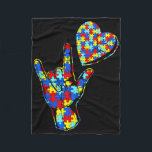 Asl Love Sign Language Autism Awareness Puzzle Kin Fleece Blanket<br><div class="desc">Asl Love Sign Language Autism Awareness Puzzle Kindness</div>