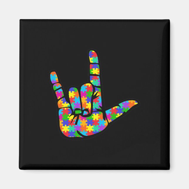 ASL Love Sign Language Autism Awareness Support 3 Magnet (Front)