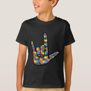ASL Love Sign Language Autism Awareness Support 3 T-Shirt