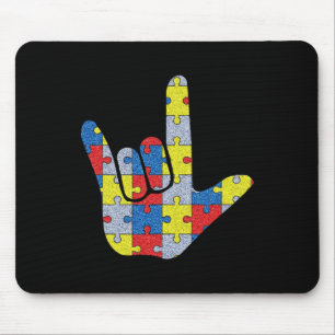 Asl Love Sign Language Autism Awareness Support 4 Mouse Pad