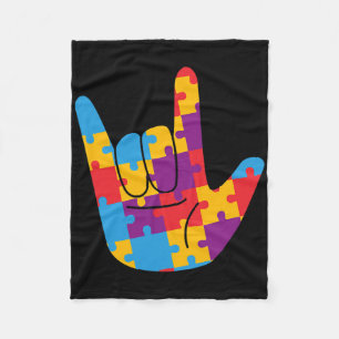 Asl Love Sign Language Autism Awareness Support Cu Fleece Blanket