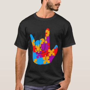 Asl Love Sign Language Autism Awareness Support Cu T-Shirt