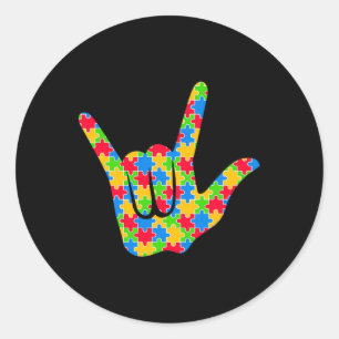 Asl Love Sign Language Autism Awareness Support Lo Classic Round Sticker