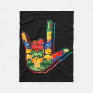 Asl Love Sign Language Autism Awareness Support Pu Fleece Blanket