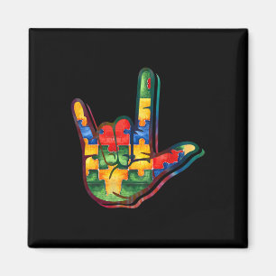 ASL Love Sign Language Autism Awareness Support Pu Magnet