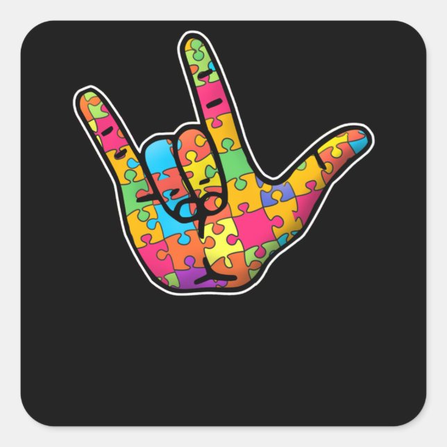 ASL Love Sign Language Autism Awareness Support Square Sticker (Front)