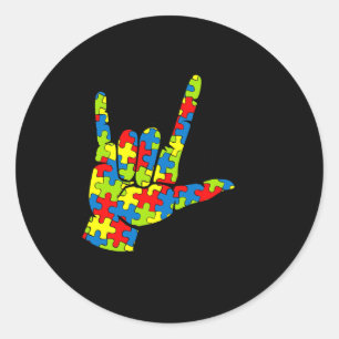 ASL Love Sign Language Autism Gift Awareness Suppo Classic Round Sticker