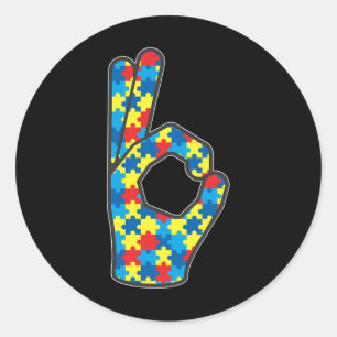 Asl Love Sign Language Autism Gift Awareness Suppo Classic Round Sticker