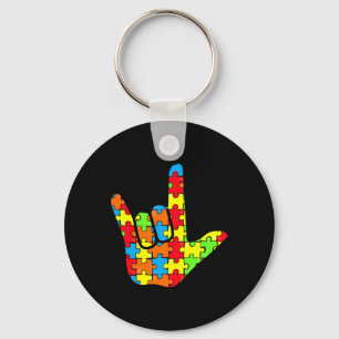 ASL Love Sign Language Autism Gift Awareness Suppo Keychain