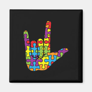 ASL Love Sign Language - Autistic Puzzle Autism Aw Magnet