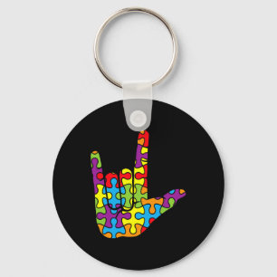 ASL Love Sign Language Autistic Puzzle Autism Awar Keychain
