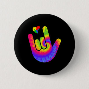 ASL Love Sign Language Hand Autism Awareness Heart 2 Inch Round Button