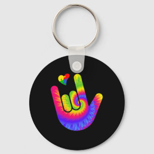 ASL Love Sign Language Hand Autism Awareness Heart Keychain