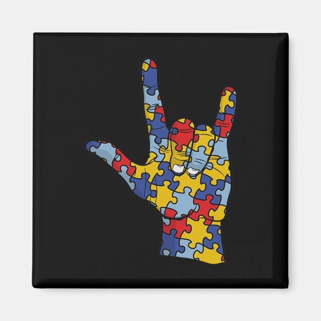 ASL Love Sign Language Hand Autism Awareness Suppo Magnet (Front)