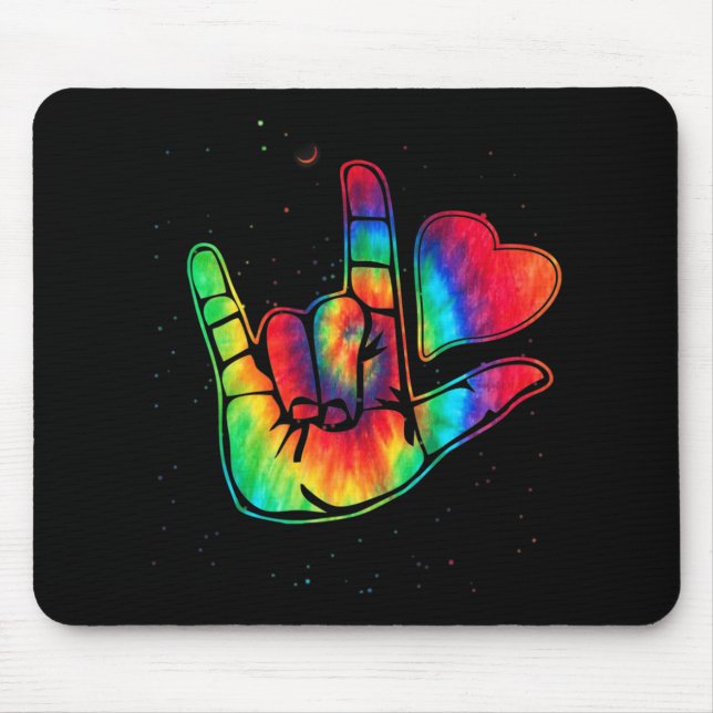 ASL Love Sign Language Hand Autism Awareness Suppo Mouse Pad (Front)