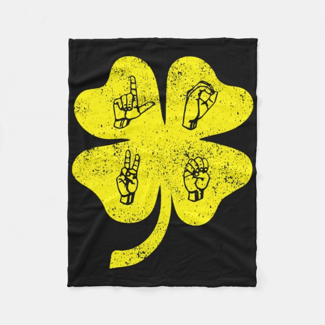 Asl Love Sign Language St Patrick's Day Deaf Aware Fleece Blanket (Front)