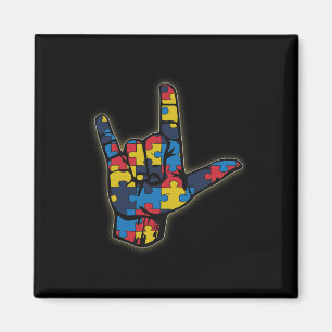 ASL Love Sign Language Tee Autism Awareness Suppor Magnet