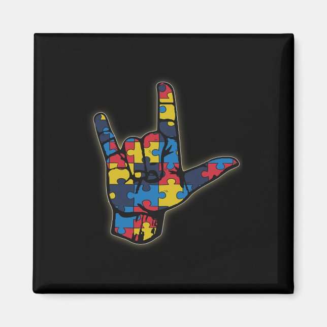 ASL Love Sign Language Tee Autism Awareness Suppor Magnet (Front)