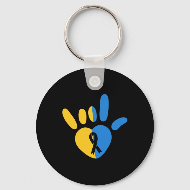 ASL Love Sign Non-verbal Down Syndrome Awareness H Keychain (Front)