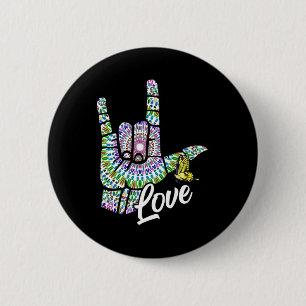 ASL Love You Hand Sign Language Butterfly Deaf Awa 2 Inch Round Button