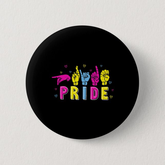 Asl Pride Pan Rainbow Sign Language Deaf Awareness 2 Inch Round Button (Front)